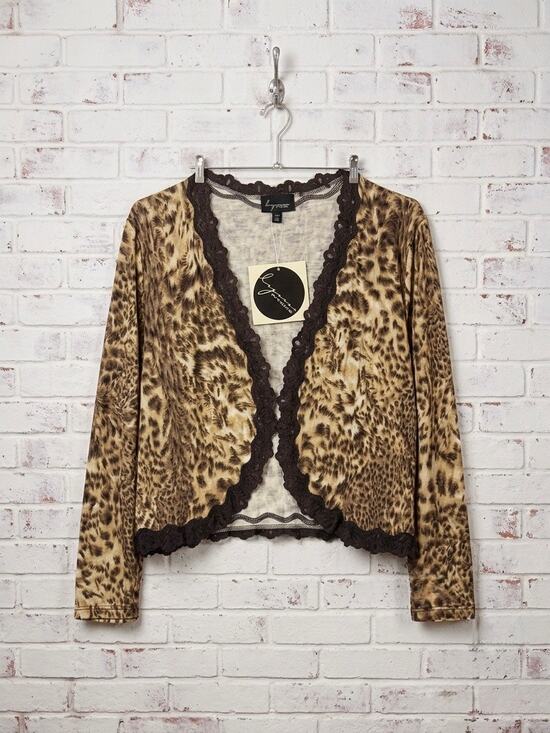 Lynn Ritchie Tops - NWT Lynn Ritchie Leopard Print Lace Trim Cardigan Shrug XL Y2K Boho